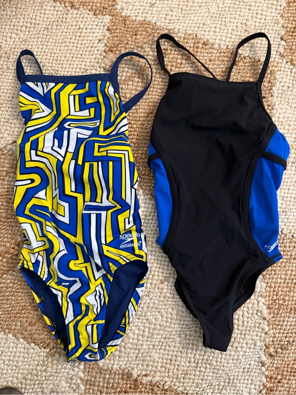 2pc - Speedo Girls' Blue & Yellow Geometric One-Piece Swim Suit 8/24